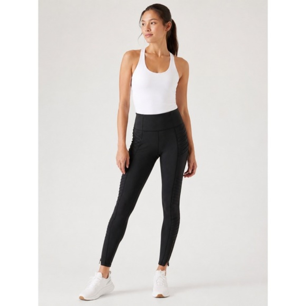 Athleta Delancey Gleam Moto Tight Black XXS Coated Leggings